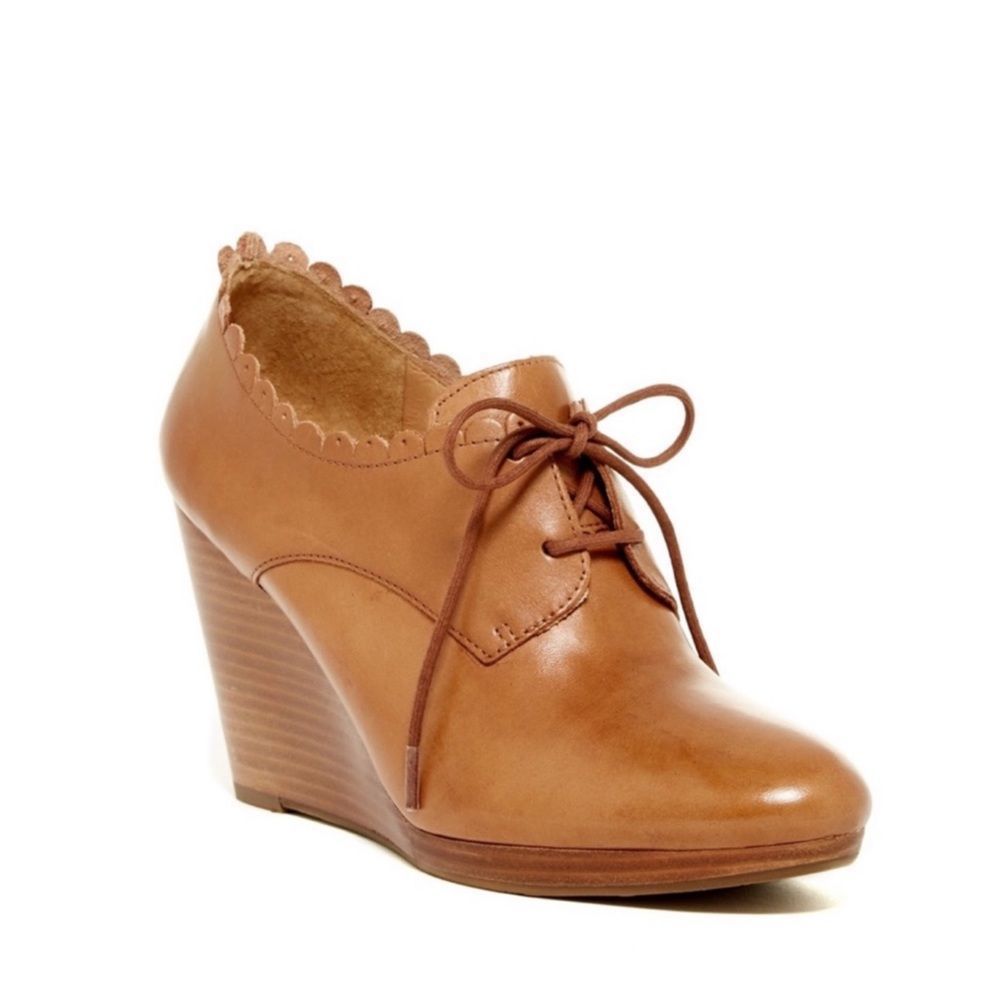 Jack Rogers Olivia Leather Wedge Lace Up Booties Cognac